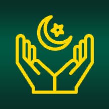 Islamic hands and crescent icon representing blessings and peace.