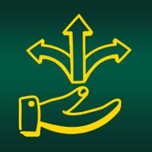 Direction arrows and helping hand icon symbolizing guidance.