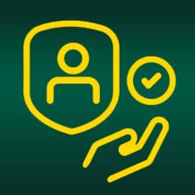 User verification icon with shield and check mark symbol.