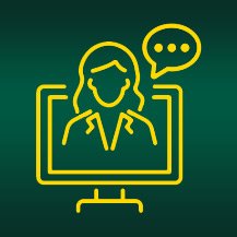 Online consultation support icon with chat bubble and person illustration.