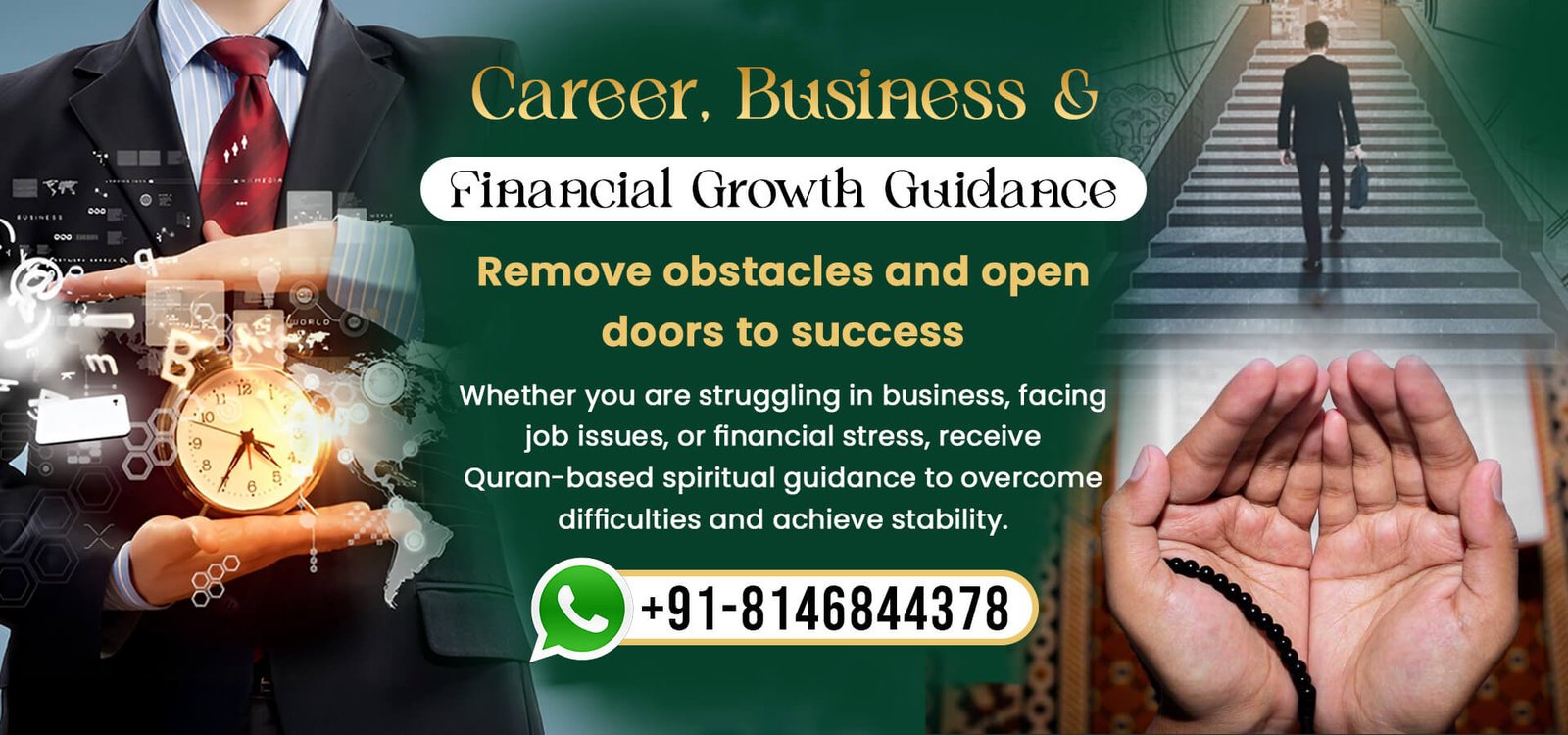 Career and business financial growth spiritual solutions banner.